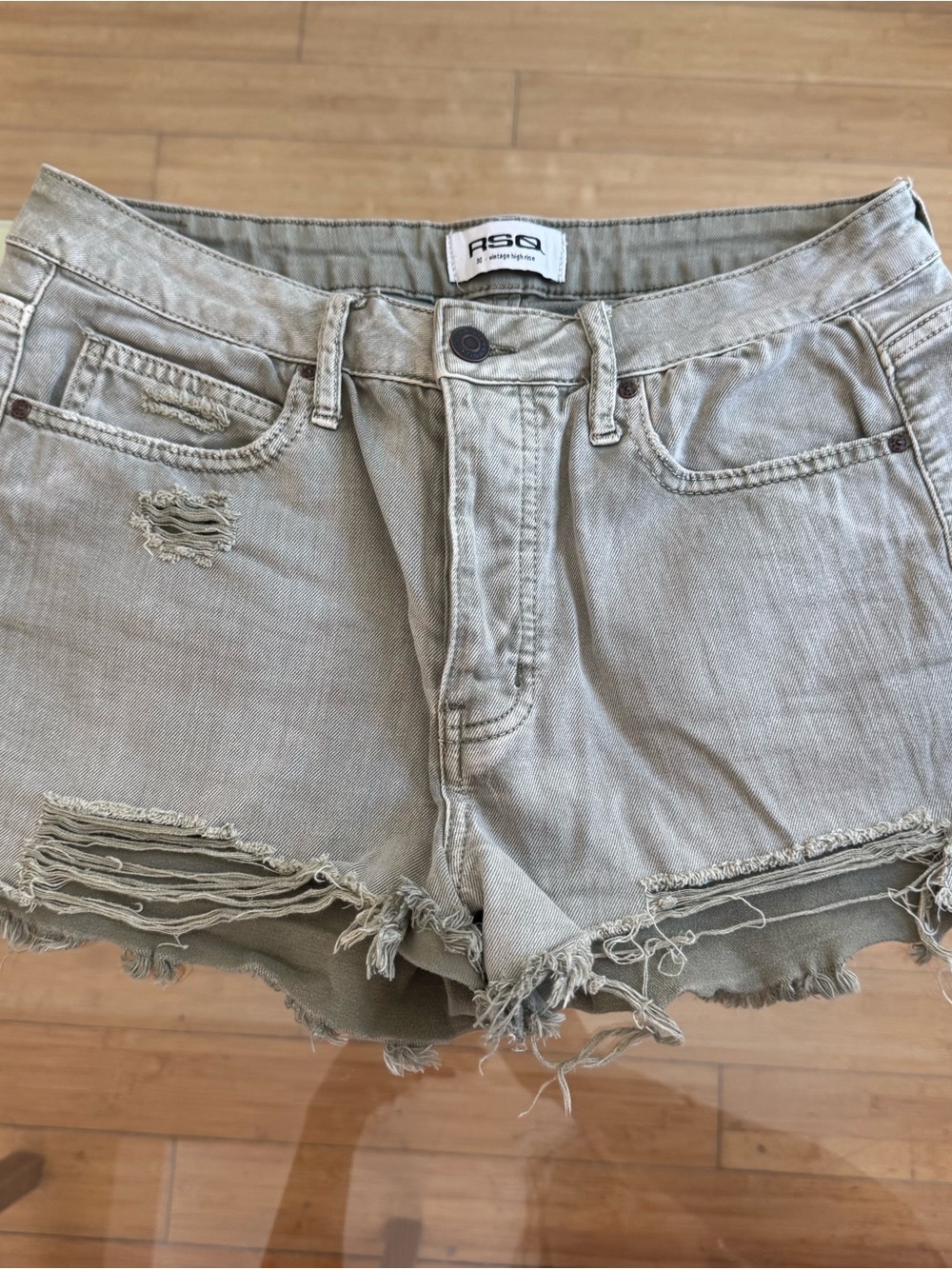 RSQ Distressed Light Olive Green Denim Shorts